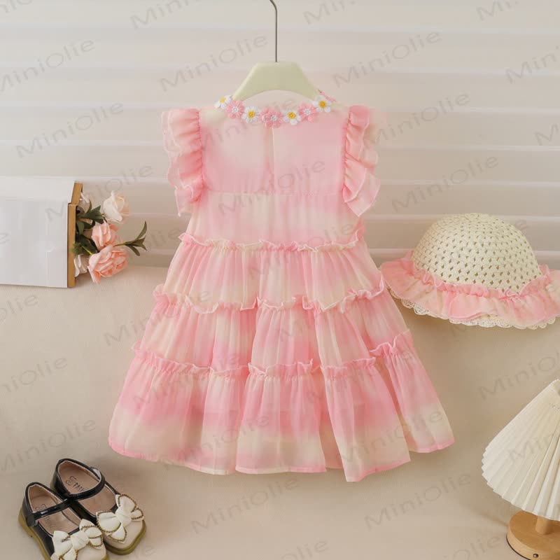 Toddler Flower Lace Collar Pink Dress with Hat - image 4