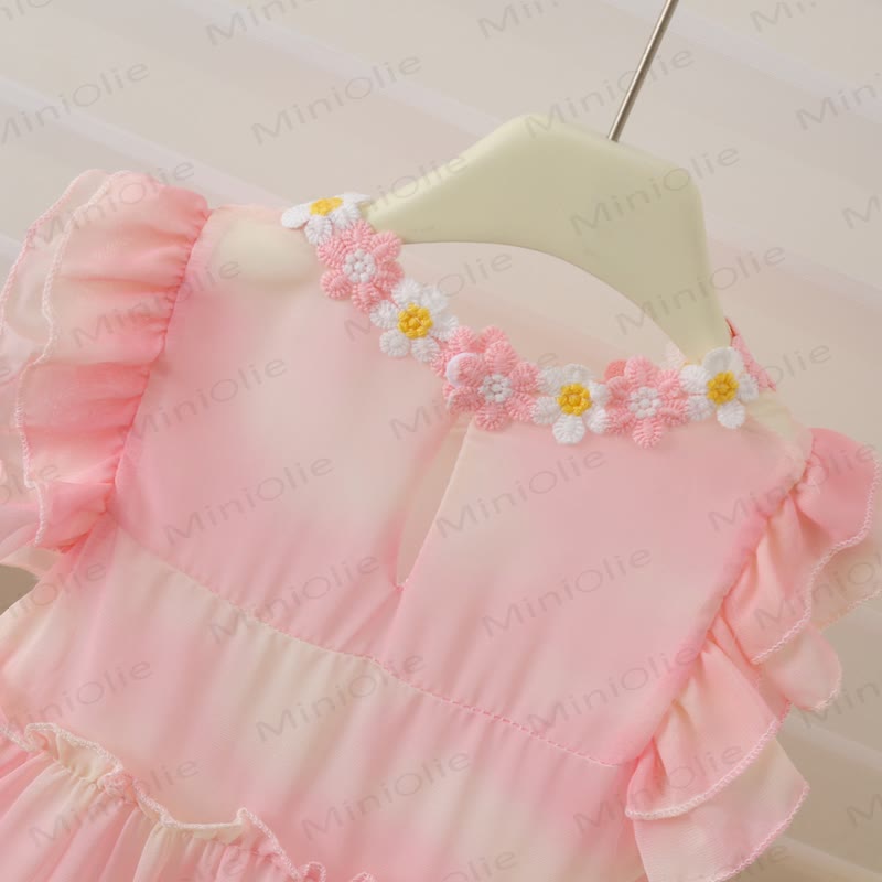 Toddler Flower Lace Collar Pink Dress with Hat - image 6