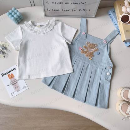 Toddler White Tee and Bear Strap Dress - image 3