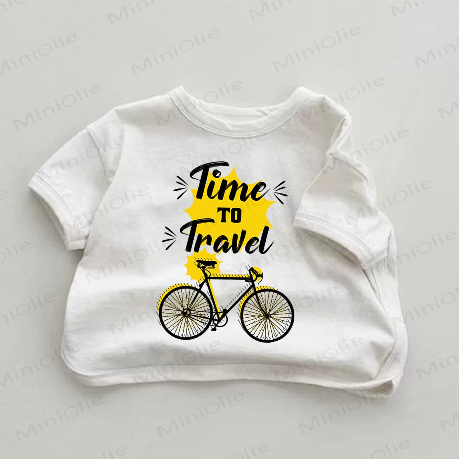 TIME TO TRAVEL Yellow Bicycle Baby White T-shirt - White - 18-24M - image 1