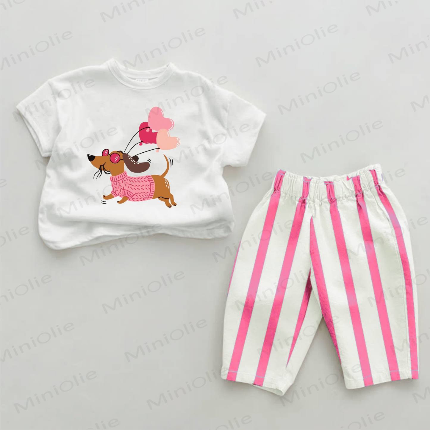 Baby Pink Sweater Dog Heart Balloons 2-piece Set - White&Pink - 2-3T - image 1