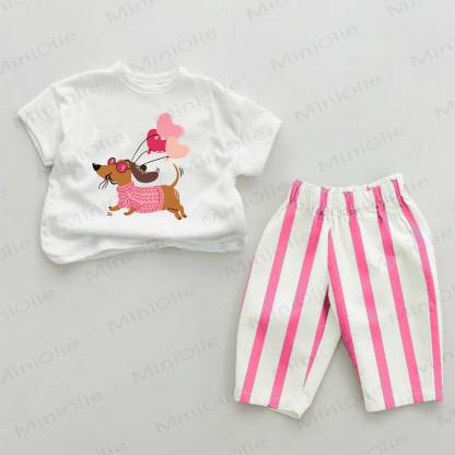 Baby Pink Sweater Dog Heart Balloons 2-piece Set - White&Pink - 2-3T - image 1