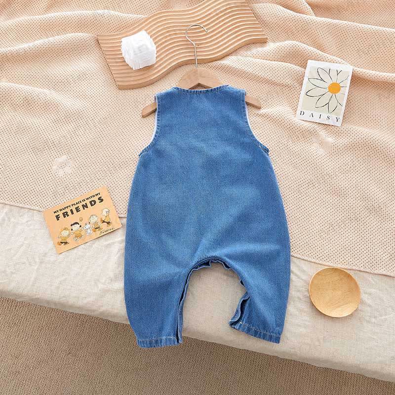 Baby Sleeveless Pocket Denim Romper - image 2