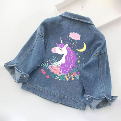 Unicorn in Raining Garden Toddler Kid Denim Jacket - Blue - 10-11T - image 1