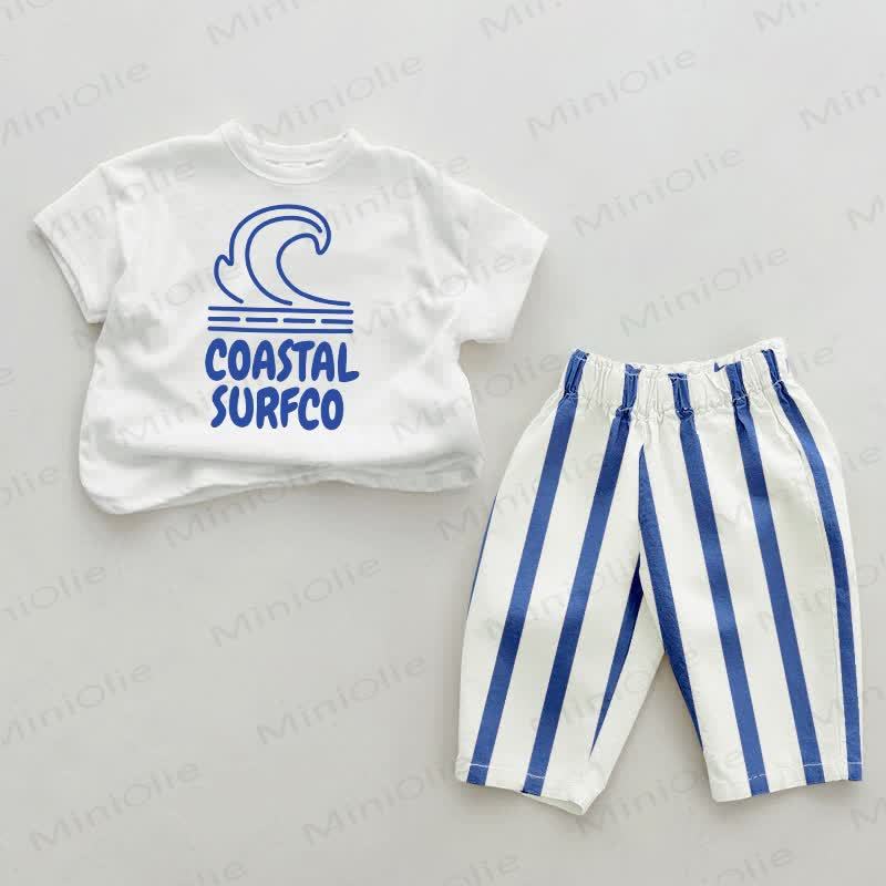 Coastal Surf Co Baby Blue Striped Pants 2-piece Set - White&Blue - 2-3T - image 1