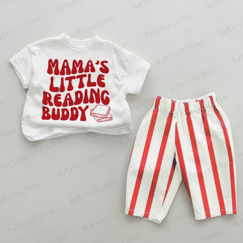 MAMA'S LITTLE READING BUDDY Baby Red Vertical Striped 2-piece Set - White&Red - 2-3T - image 1