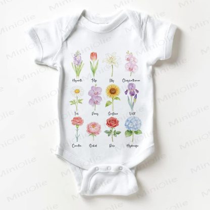 Cute Flower Names Baby Bodysuit – Botanical Short Sleeve Baby Onesie - White - 18-24M - image 1