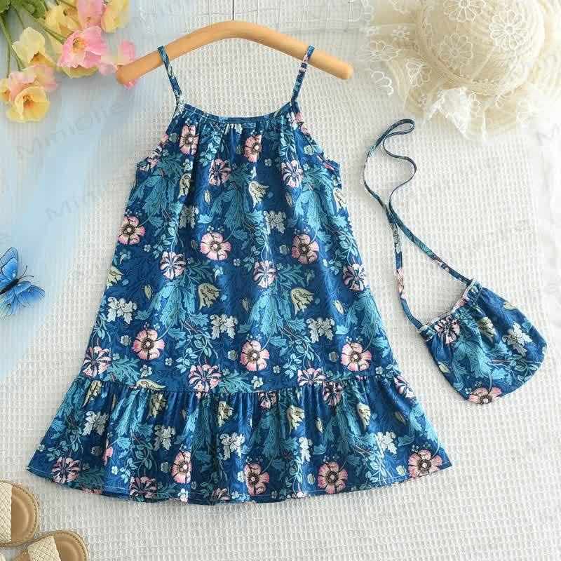 Toddler Floral Dress with Bag - Blue - 6-7T - image 1