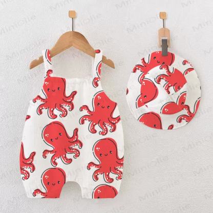 Baby Octopus Printed White Romper with Hat - White - 18-24M - image 1