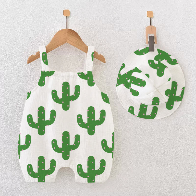 Baby Cactus Printed White Romper with Hat - White - 18-24M - image 1