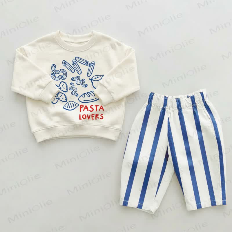 PASTA LOVERS Baby Toddler Blue Striped Pants 2-piece Set - Beige&Blue - 2-3T - image 1