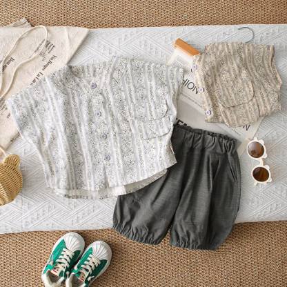 Toddler Floral Shirt and Pants Set - Grey - 4-5T - image 1