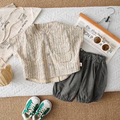 Toddler Floral Shirt and Pants Set - Khaki - 4-5T - image 10