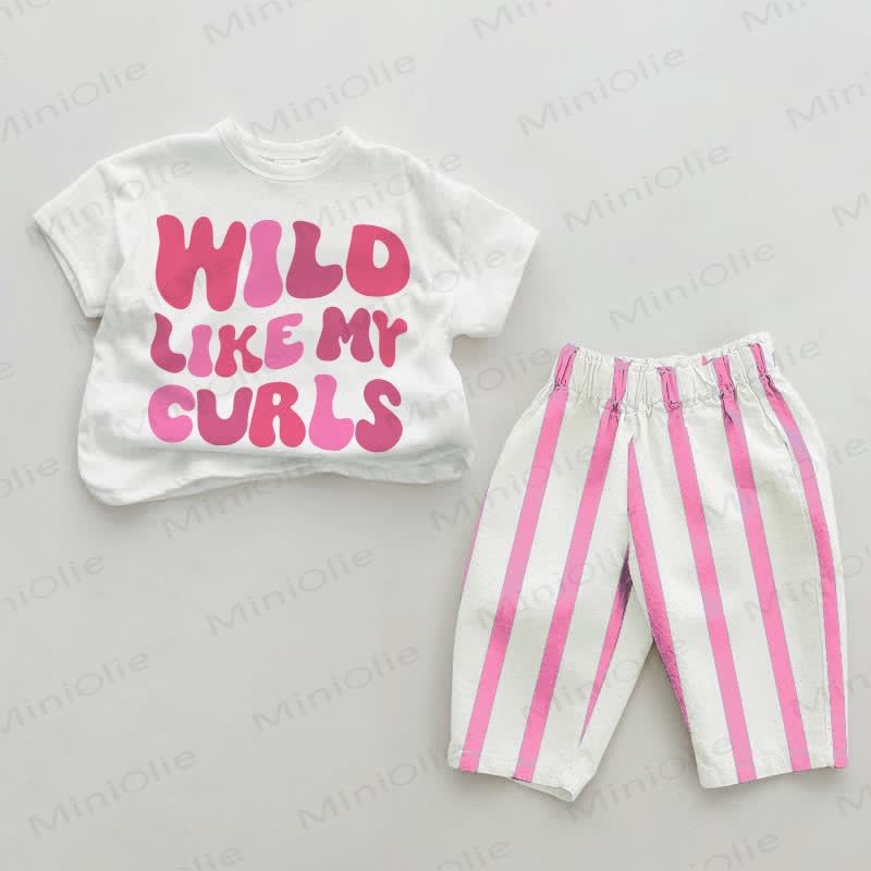 WILD LIKE MY CURLS Baby Pink Vertical Striped 2-piece Set - White&Pink - 2-3T - image 1