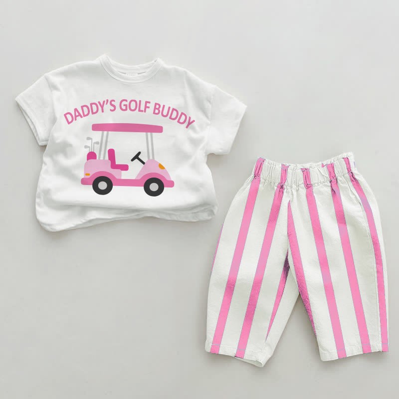 DADDY/MOMMY'S GOLF BUDDY Baby Pink Vertical Striped 2-piece Set - White&Pink: DADDY'S - 2-3T - image 1