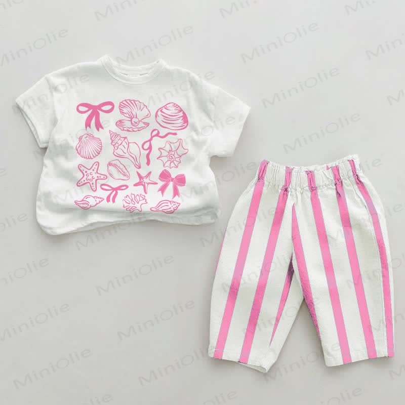 Baby Shells & Bownots Pink Vertical Striped 2-piece Set - White&Pink - 2-3T - image 1