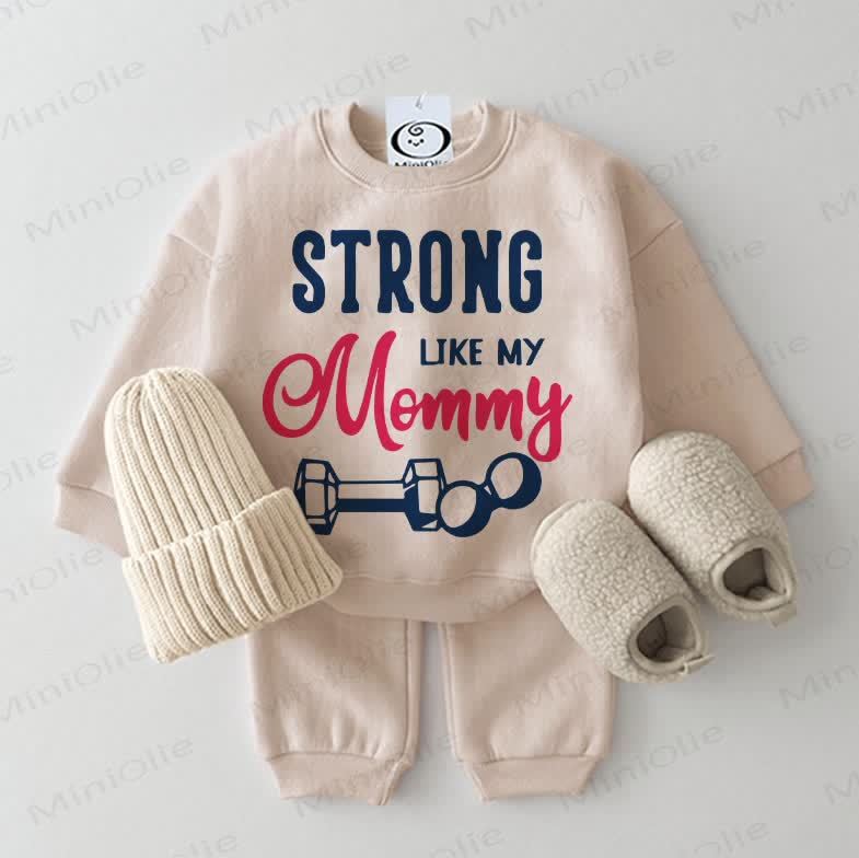 STRONG LIKE MY MOMMY Baby Sweatshirt 2-piece Beige Set - Beige - 2-3T - image 1
