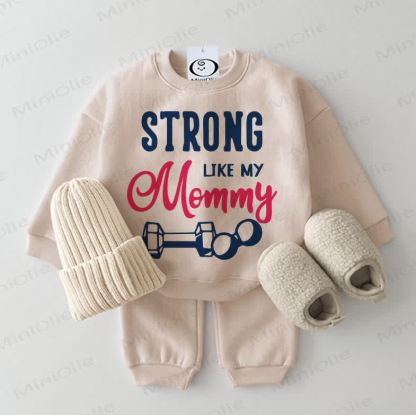 STRONG LIKE MY MOMMY Baby Sweatshirt 2-piece Beige Set - Beige - 2-3T - image 1