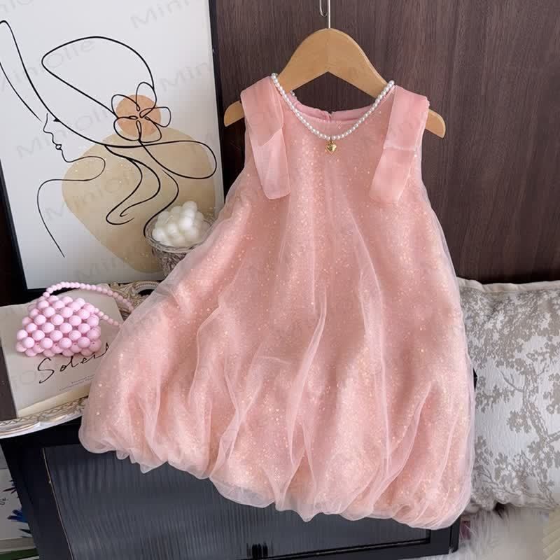 Toddler Mesh Solid Color Sleeveless Dress - Pink - 6-7T - image 8