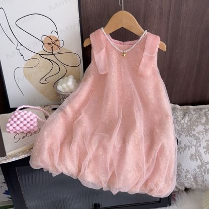 Toddler Mesh Solid Color Sleeveless Dress - Pink - 6-7T - image 8