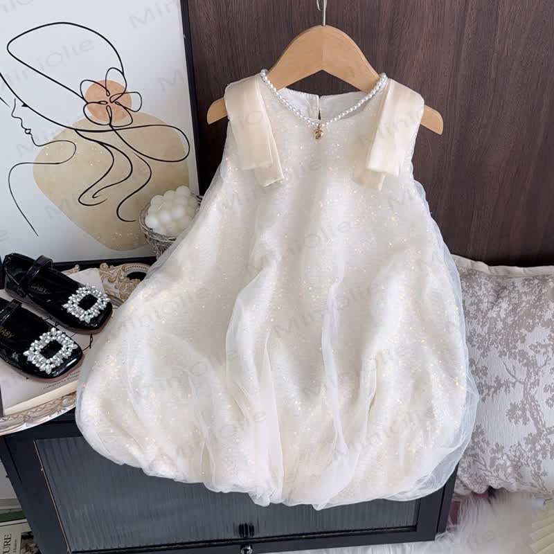 Toddler Mesh Solid Color Sleeveless Dress - White - 6-7T - image 11