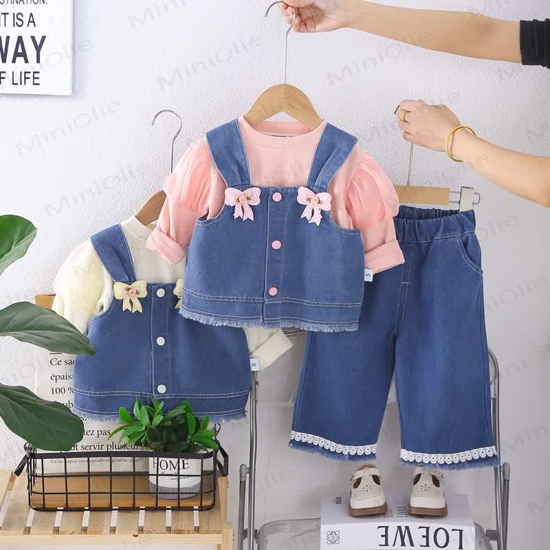 Toddler Girl Bow Denim 3-piece Set - image 1