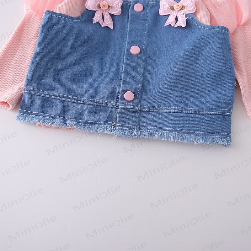 Toddler Girl Bow Denim 3-piece Set - image 9