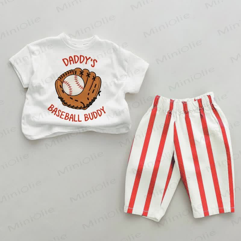 DADDY'S BASEBALL BUDDY Baby Red Striped 2-piece Set - White&Red - 2-3T - image 1