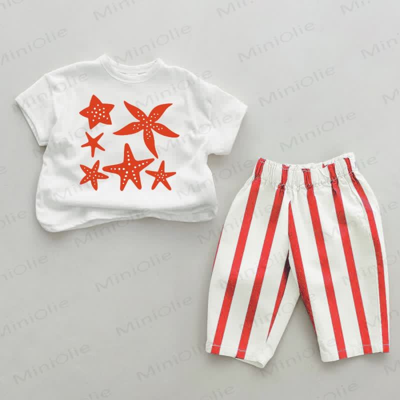 Baby Starfish Red Striped 2-piece Set - White&Red - 2-3T - image 1