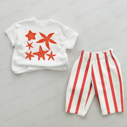 Baby Starfish Red Striped 2-piece Set - White&Red - 2-3T - image 1