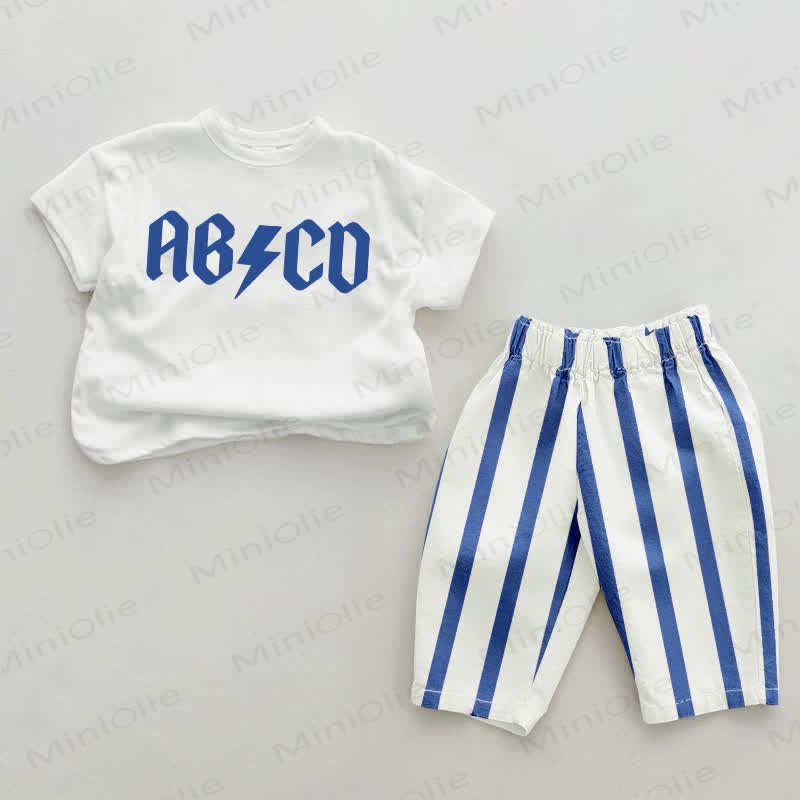 ABCD Baby Alphabet Blue Striped Pants 2-piece Set - White&Blue - 2-3T - image 1