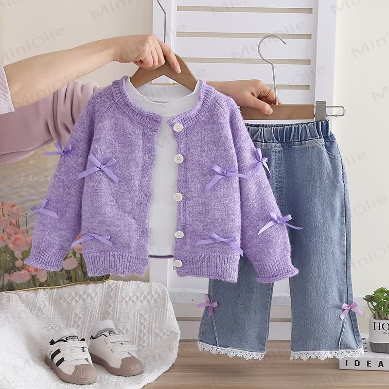 Toddler Tee Cardigan and Pants 3-piece Set - Purple - 4-5T - image 2