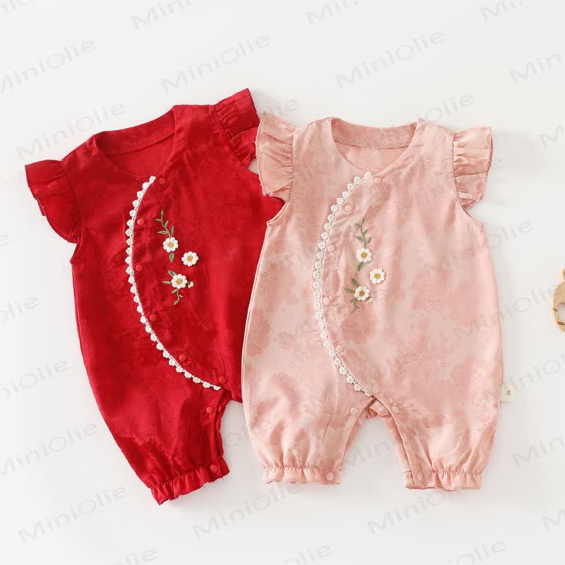 Baby Floral Flutter Sleeves Romper - image 1