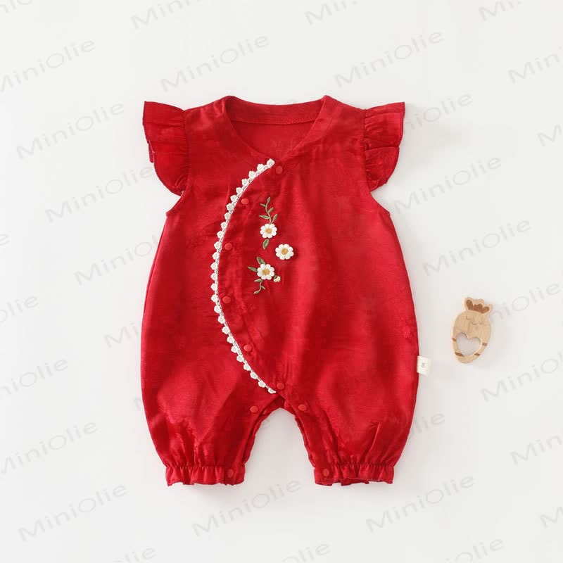Baby Floral Flutter Sleeves Romper - Red - 18-24M - image 2