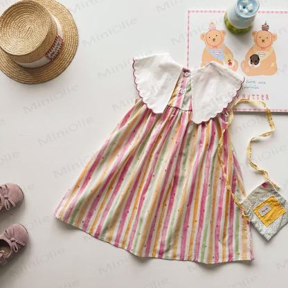 Toddler Girl Bear Watercolor Striped Dress - image 4