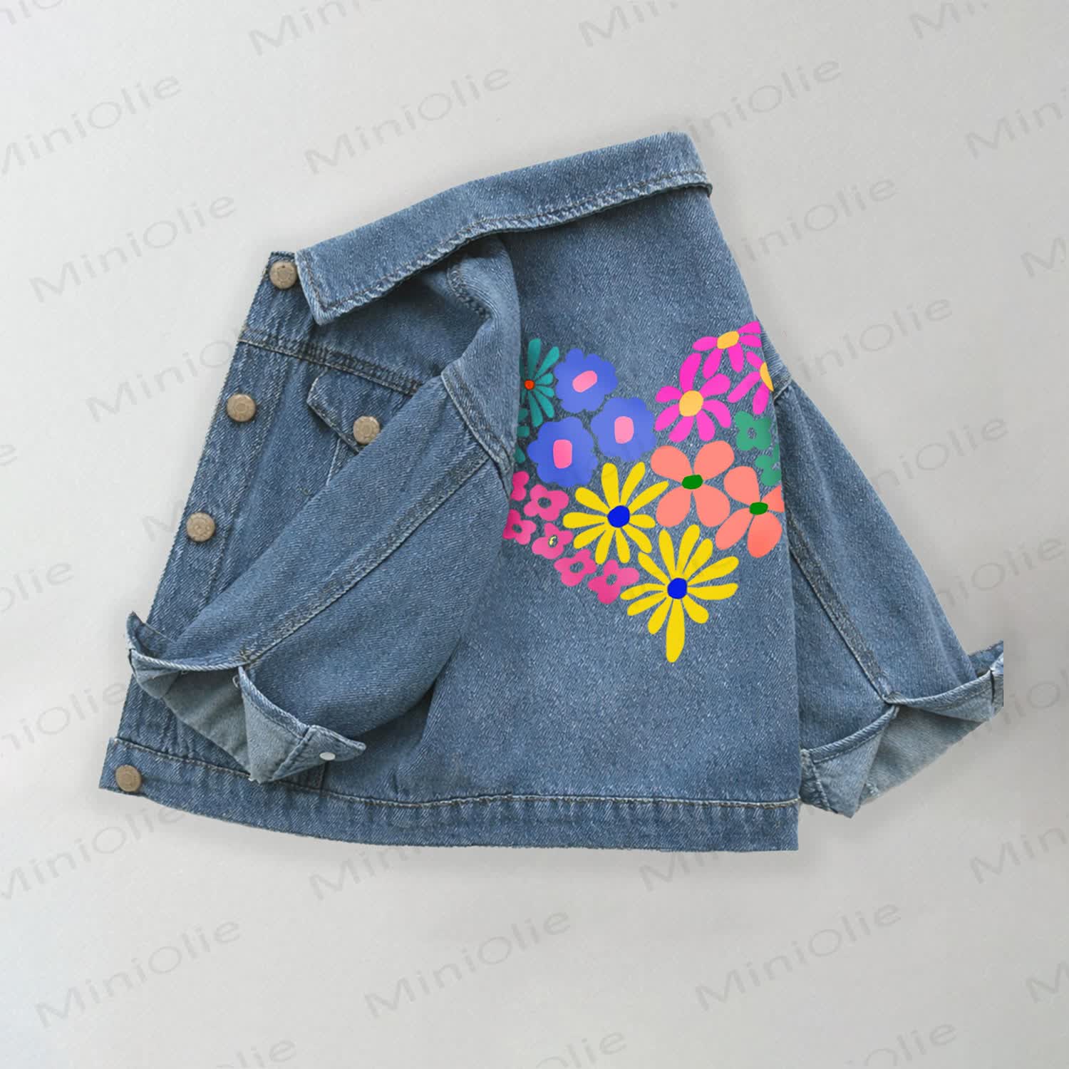 Toddler Kid Heart Shaped Flower Bouquet Denim Jacket - Blue - 10-11T - image 1