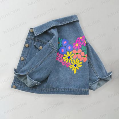 Toddler Kid Heart Shaped Flower Bouquet Denim Jacket - Blue - 10-11T - image 1