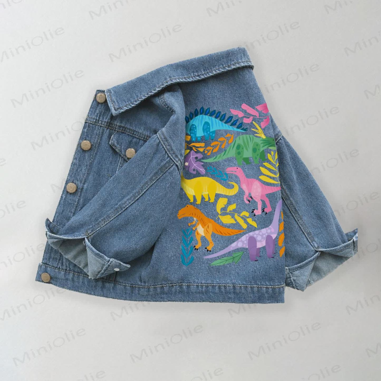 Toddler Kid Colorful Dinosaur Print Jurassic Denim Jacket - Blue - 10-11T - image 1