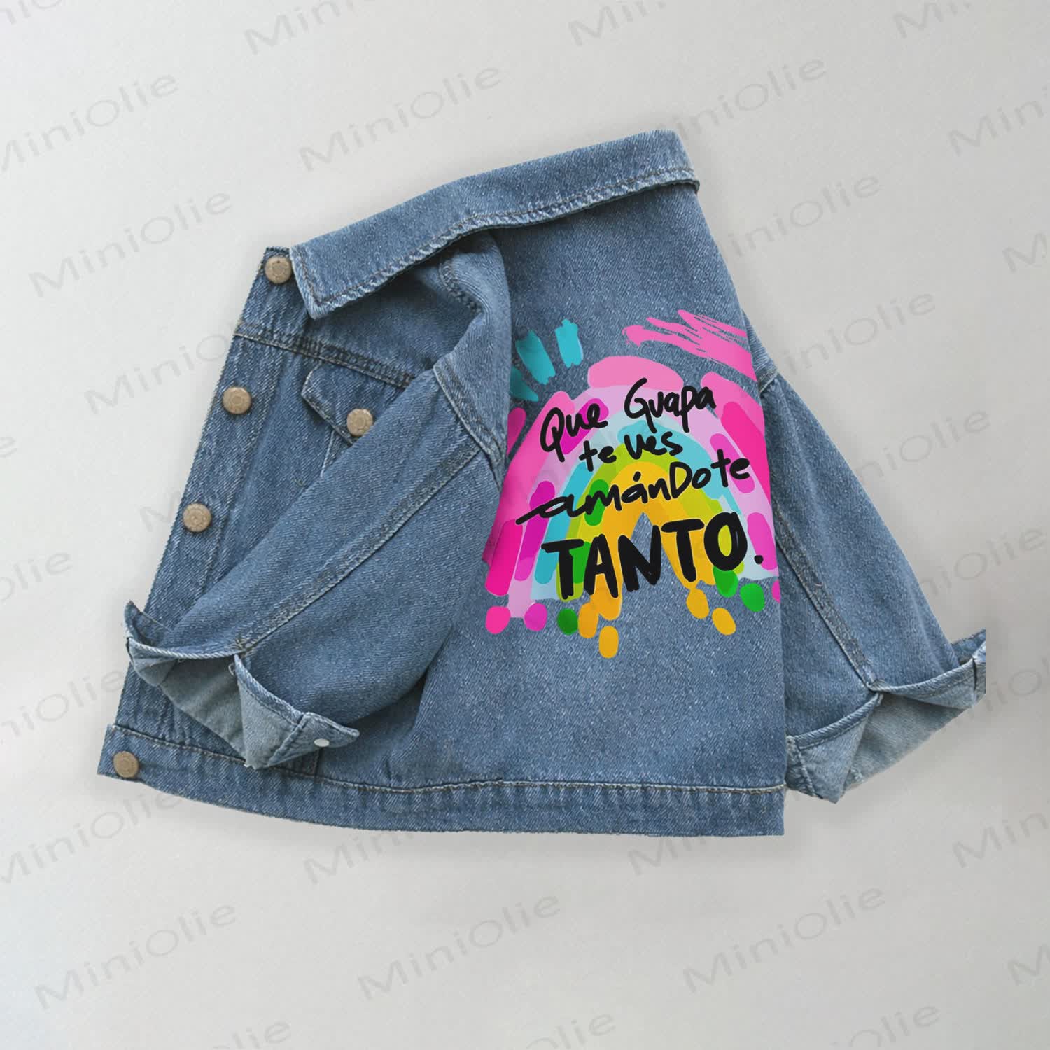 QUE GUAPA TE VES Toddler Kid Rainbow Denim Jacket - Blue - 10-11T - image 1