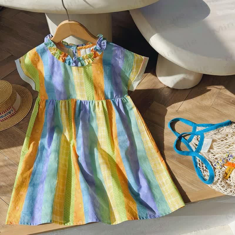 Toddler Girl Green Striped Dress - Green - 8-9T - image 1