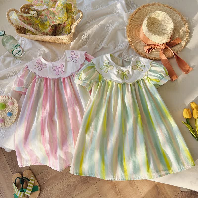 Toddler Girl Bow Collar Striped Dress - image 1