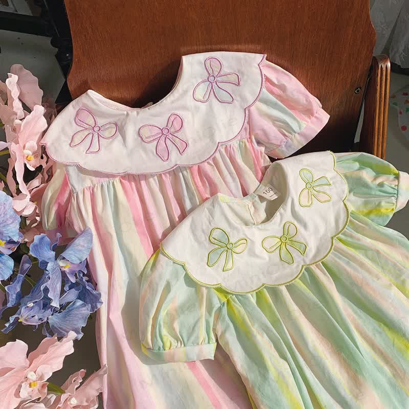 Toddler Girl Bow Collar Striped Dress - image 2