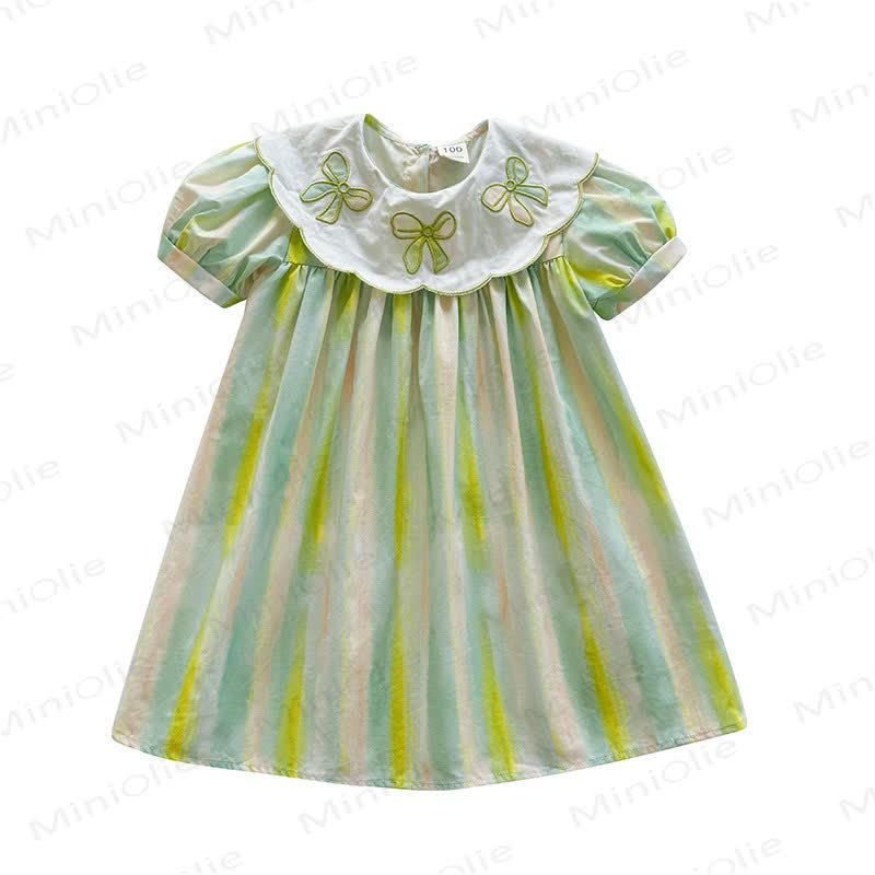 Toddler Girl Bow Collar Striped Dress - image 8