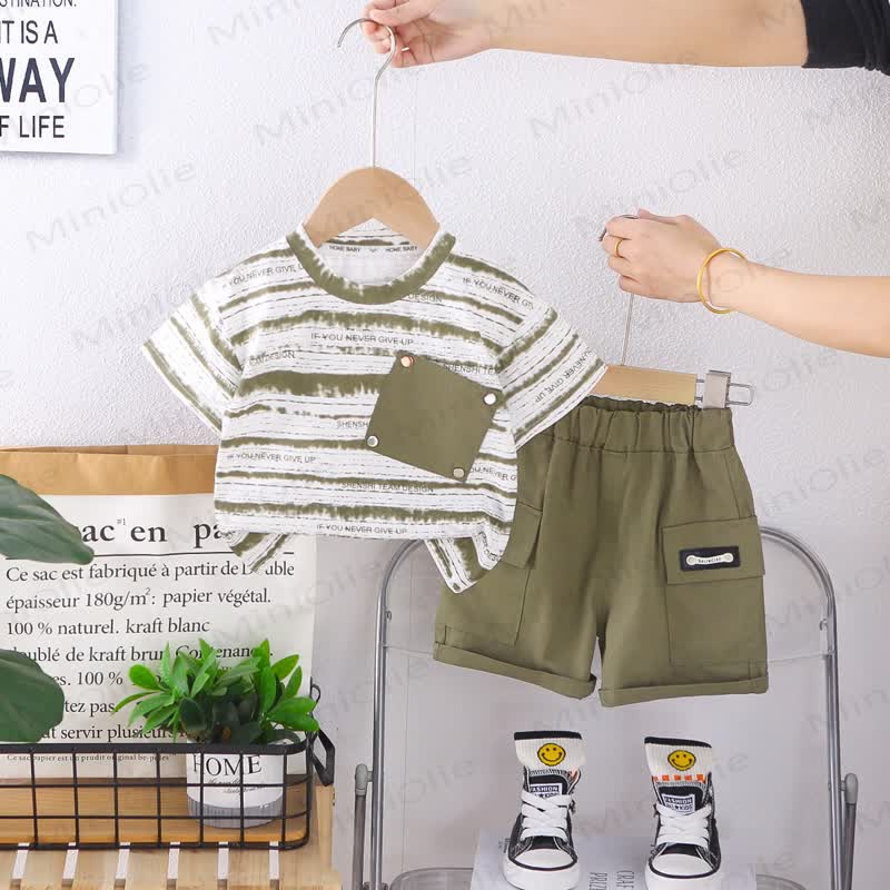 Toddler Striped Pocket Tee and Shorts Set - Green - 4-5T - image 17