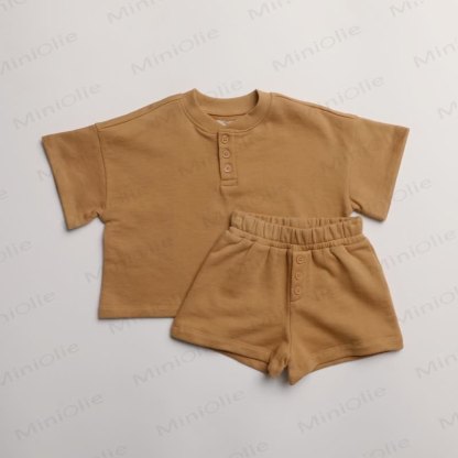 Baby Toddler Solid Color Tee and Shorts Set - Brown - 3-4T - image 6