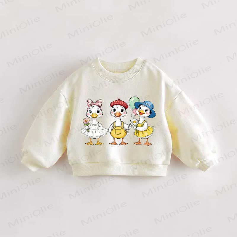 Baby Toddler Lovely Ducks Beige Sweatshirt - Cream - 3-5T - image 1