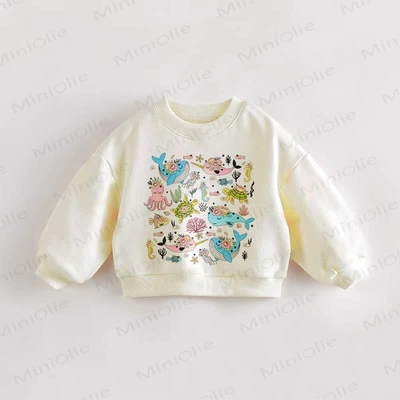 Baby Toddler Ocean Animal Pattern Beige Sweatshirt - Cream - 3-5T - image 1