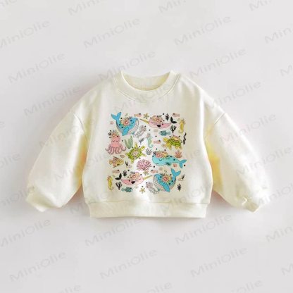 Baby Toddler Ocean Animal Pattern Beige Sweatshirt - Cream - 3-5T - image 1