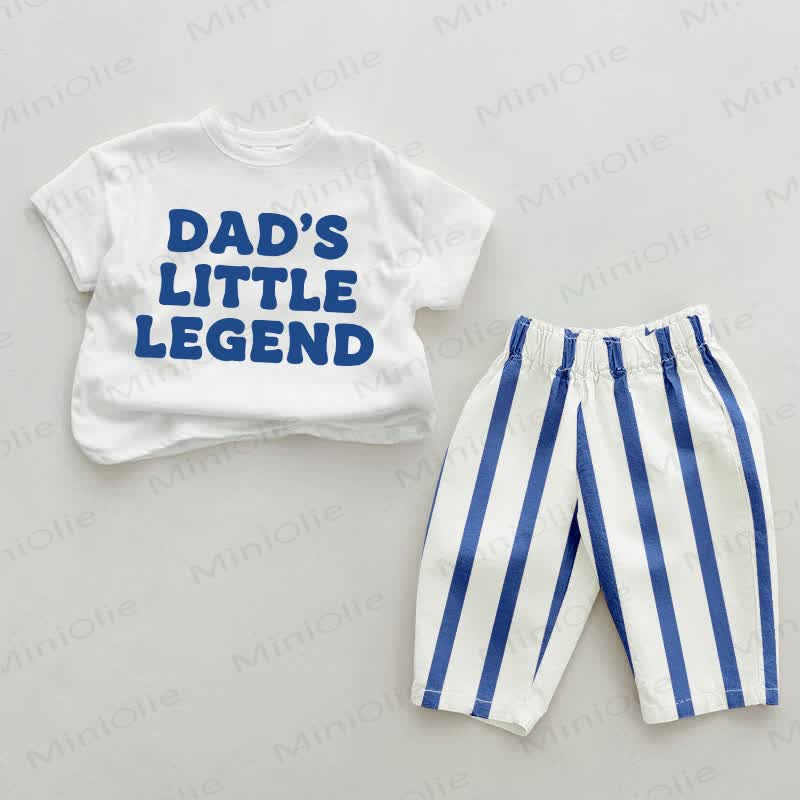 DADDY'S LITTLE LEGEND Baby Blue Vertical Striped 2-piece Set - White&Blue - 2-3T - image 1