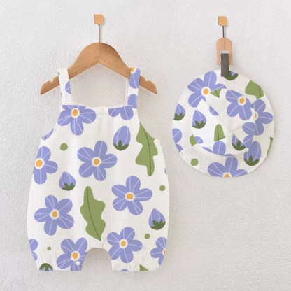 Baby Flower & Strawberry White Romper with Hat - White - 18-24M - image 1